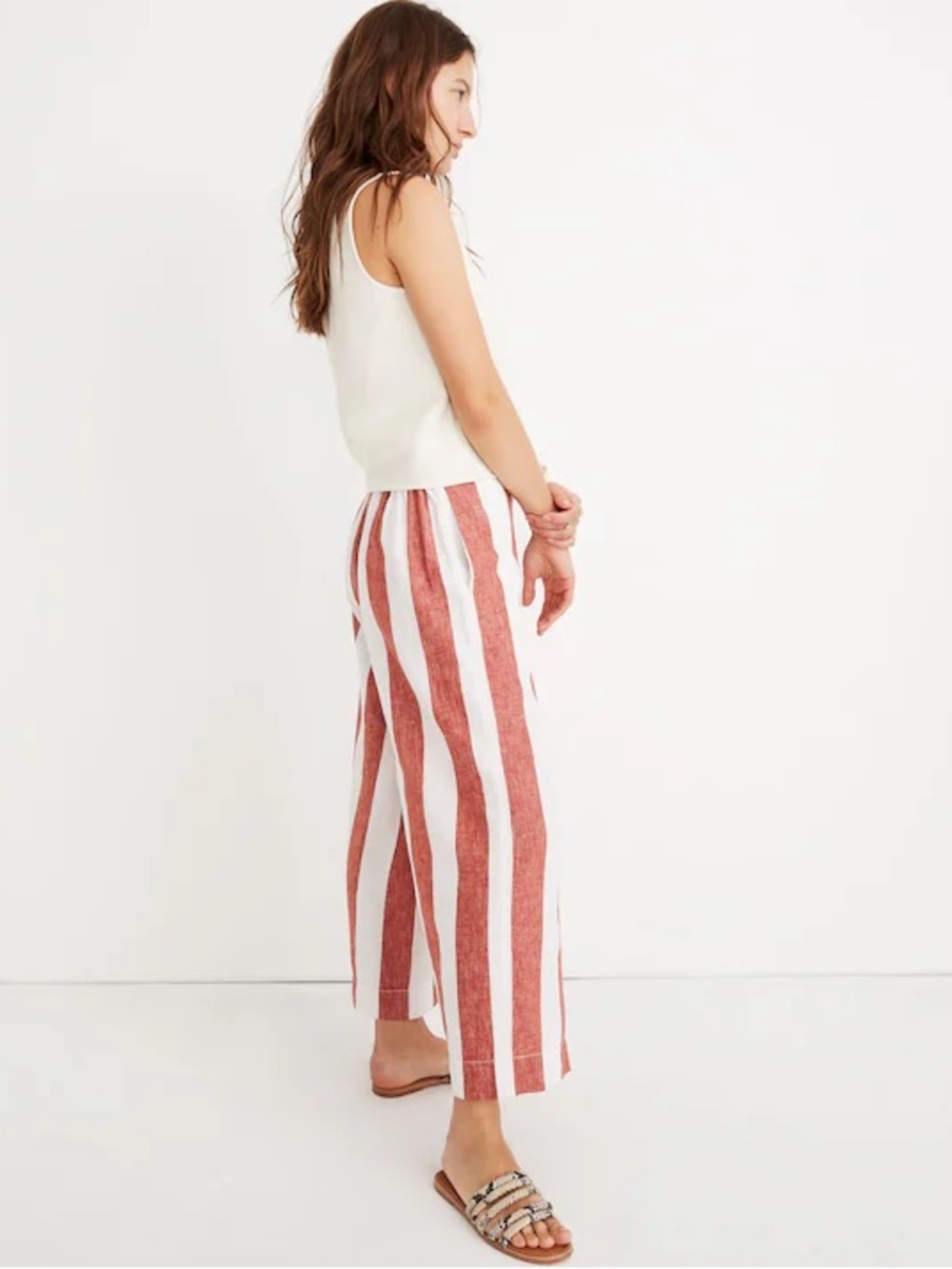 Madewell Huston Pull On Crop Pants Stripe Linen Blend XXS - Picture 2 of 10